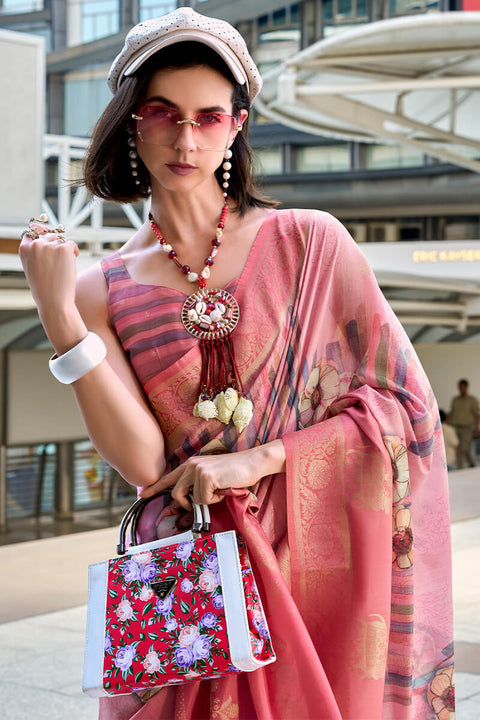 VastraLakshmi Unequalled Pink Digital Printed Soft Silk Saree With Piquant Blouse Piece