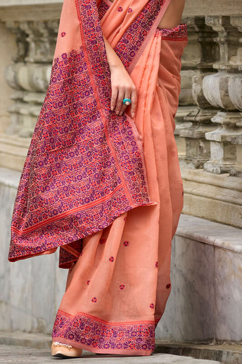 VastraLakshmi Gossamer Peach Cotton Silk Saree With Fragrant Blouse Piece