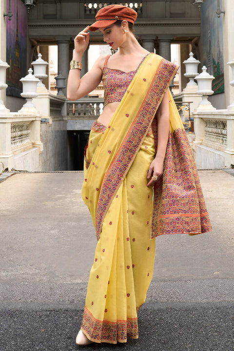 VastraLakshmi Sempiternal Yellow Cotton Silk Saree With Denouement Blouse Piece