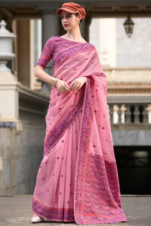 VastraLakshmi Proficient Pink Cotton Silk Saree With Piquant Blouse Piece