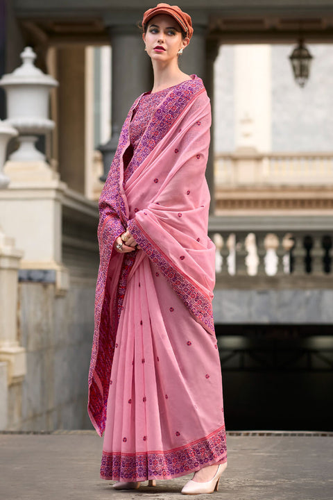 VastraLakshmi Proficient Pink Cotton Silk Saree With Piquant Blouse Piece