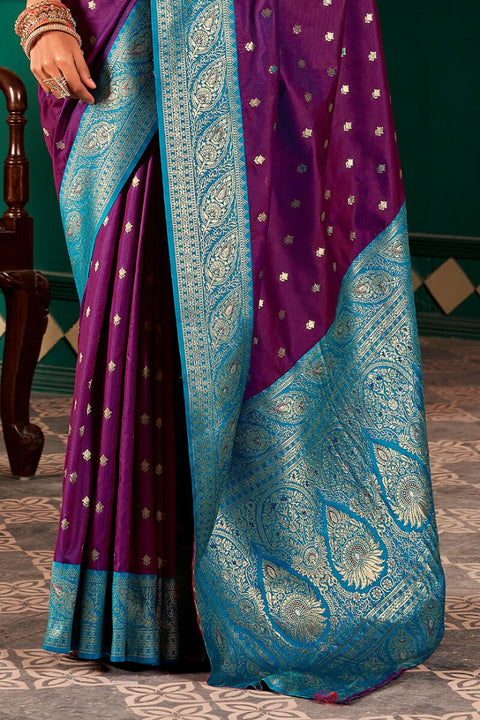 VastraLakshmi Traditional Purple Soft Banarasi Silk Saree With Assemblage Blouse Piece