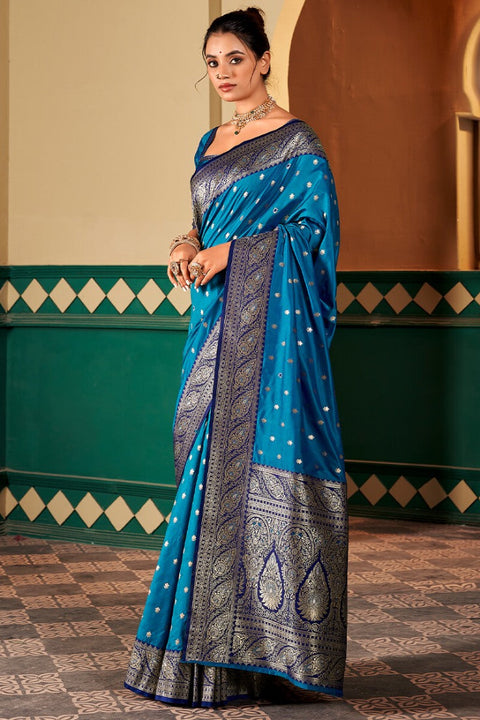 VastraLakshmi Brood Blue Soft Banarasi Silk Saree With Ebullience Blouse Piece