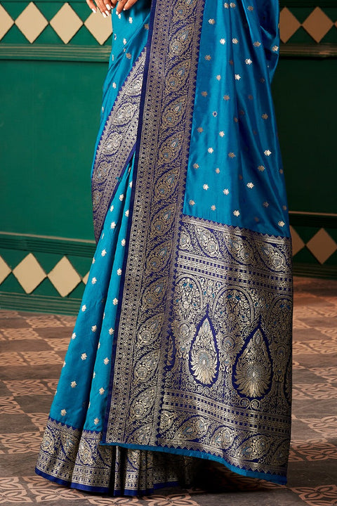 VastraLakshmi Brood Blue Soft Banarasi Silk Saree With Ebullience Blouse Piece