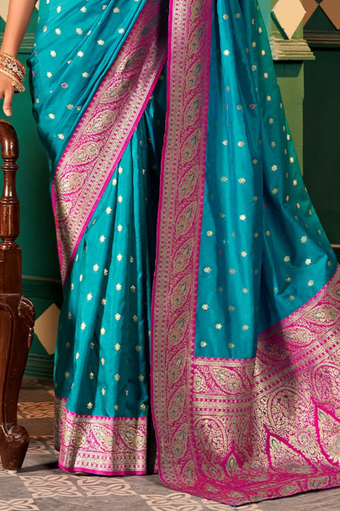 VastraLakshmi Woebegone Firozi Soft Banarasi Silk Saree With Amiable Blouse Piece