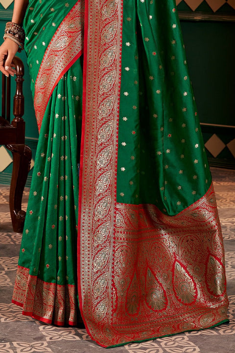 VastraLakshmi Alluring Dark Green Soft Banarasi Silk Saree With Zephyr Blouse Piece