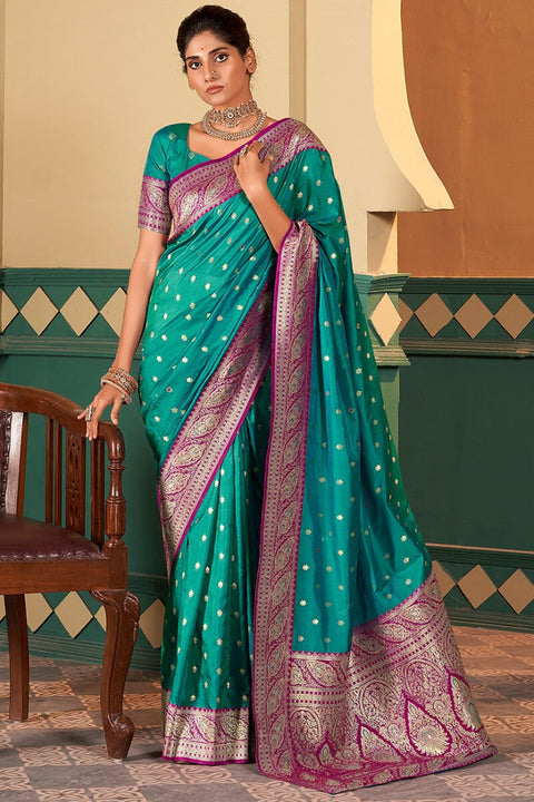 VastraLakshmi Ineffable Rama Soft Banarasi Silk Saree With Beguiling Blouse Piece