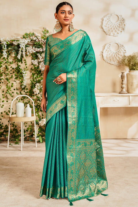 VastraLakshmi Vivacious Sea Green Soft Banarasi Silk Saree With Piquant Blouse Piece