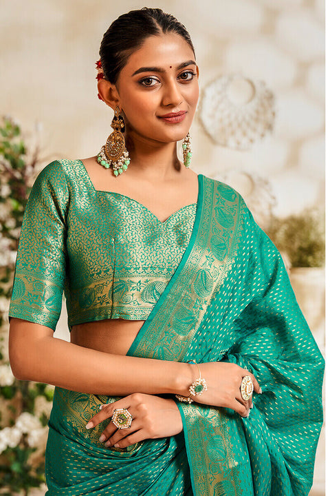 VastraLakshmi Vivacious Sea Green Soft Banarasi Silk Saree With Piquant Blouse Piece