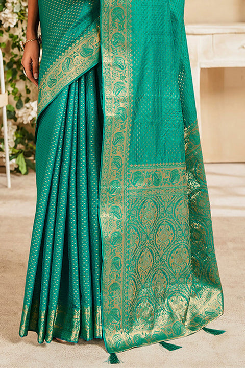 VastraLakshmi Vivacious Sea Green Soft Banarasi Silk Saree With Piquant Blouse Piece