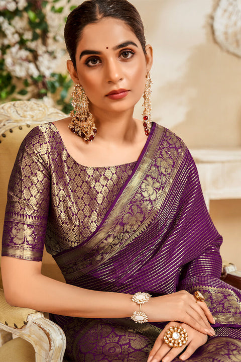 VastraLakshmi Snappy Purple Soft Banarasi Silk Saree With Mellifluous Blouse Piece