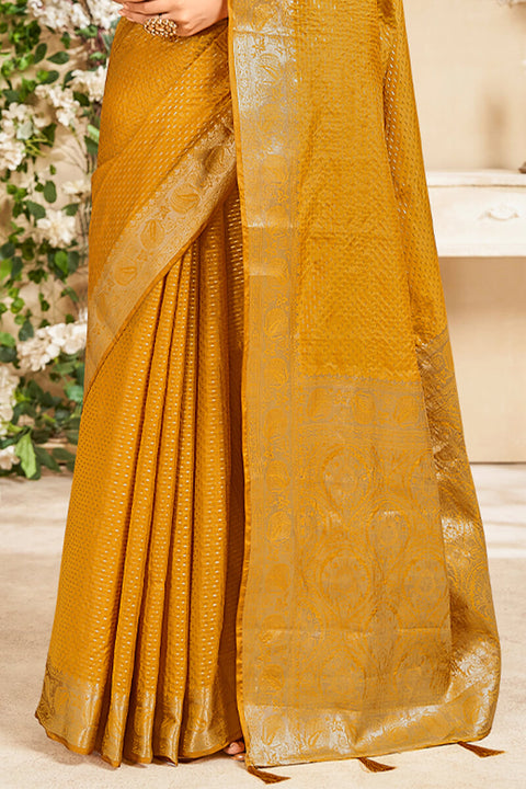 VastraLakshmi Imbrication Mustard Soft Banarasi Silk Saree With Palimpsest Blouse Piece