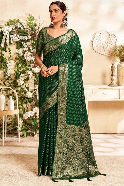 VastraLakshmi Susurrous Dark Green Soft Banarasi Silk Saree With Magnetic Blouse Piece