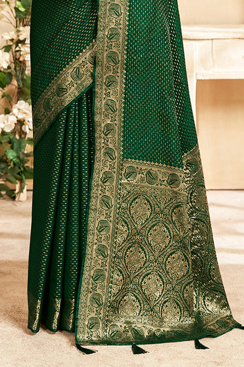 VastraLakshmi Susurrous Dark Green Soft Banarasi Silk Saree With Magnetic Blouse Piece