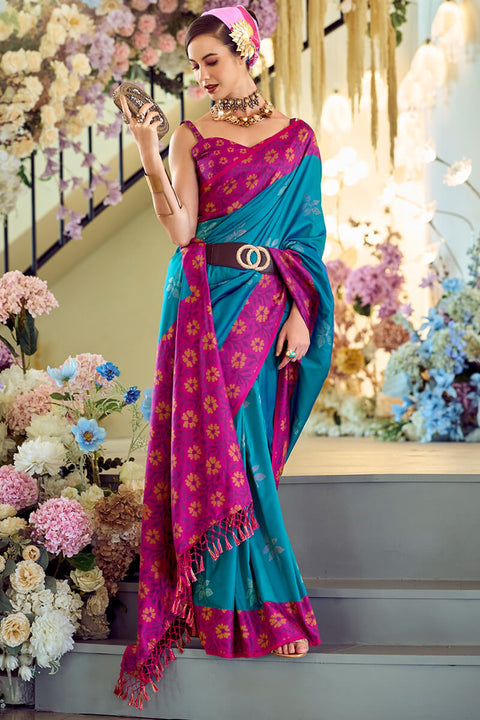 VastraLakshmi Sumptuous Firozi Soft Banarasi Silk Saree With Evocative Blouse Piece