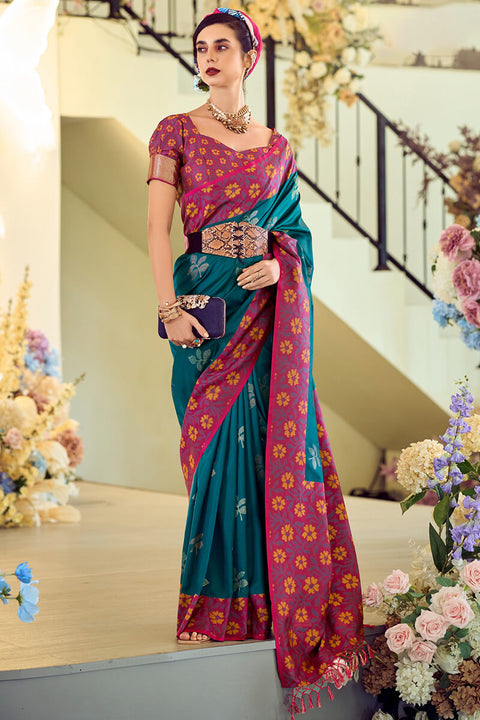 VastraLakshmi Surpassing Teal Blue Soft Banarasi Silk Saree With Adorning Blouse Piece