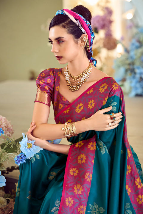 VastraLakshmi Surpassing Teal Blue Soft Banarasi Silk Saree With Adorning Blouse Piece