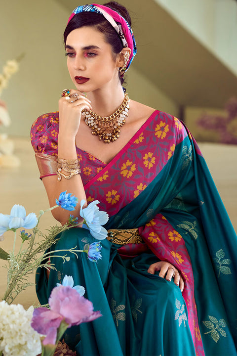 VastraLakshmi Surpassing Teal Blue Soft Banarasi Silk Saree With Adorning Blouse Piece