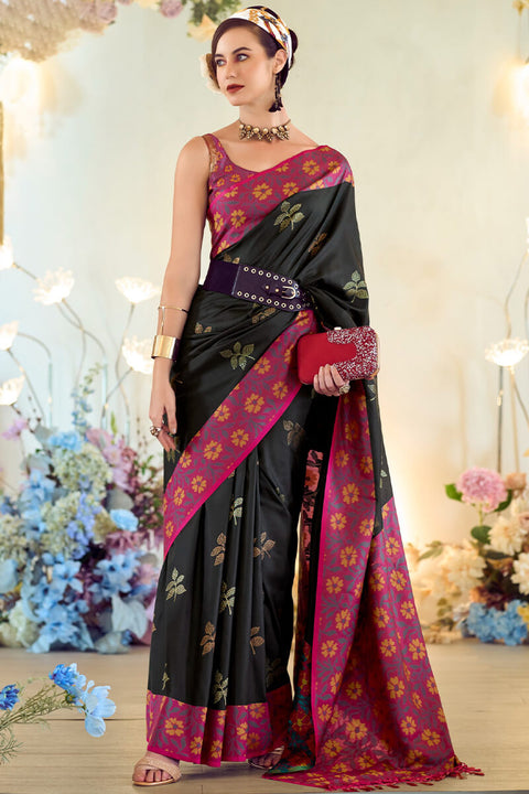 VastraLakshmi Precious Black Soft Banarasi Silk Saree With Classy Blouse Piece