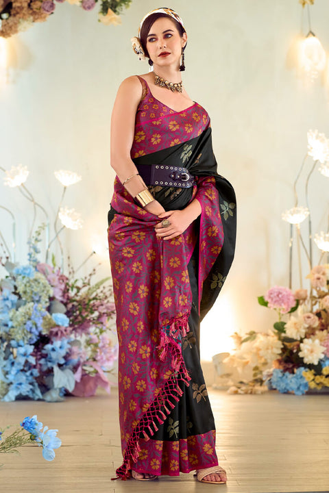 VastraLakshmi Precious Black Soft Banarasi Silk Saree With Classy Blouse Piece