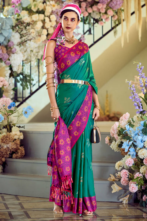 VastraLakshmi Sensational Rama Soft Banarasi Silk Saree With Demanding Blouse Piece