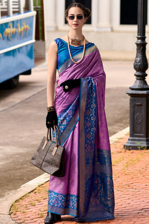 VastraLakshmi Scintilla Lavender Soft Banarasi Silk Saree With Magnetic Blouse Piece