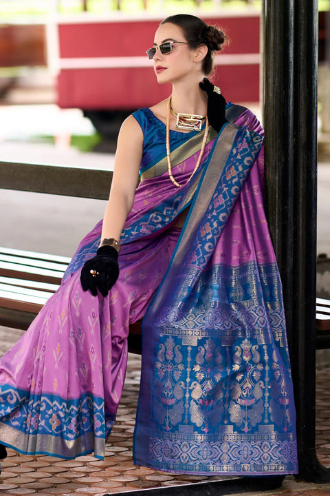 VastraLakshmi Scintilla Lavender Soft Banarasi Silk Saree With Magnetic Blouse Piece