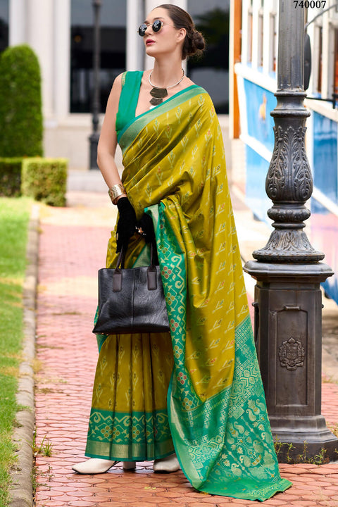 VastraLakshmi Scrumptious Mehndi Soft Banarasi Silk Saree With Splendorous Blouse Piece