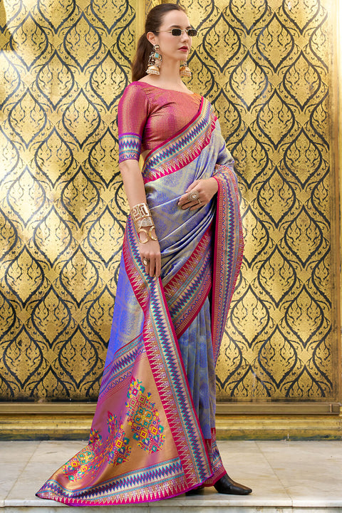 VastraLakshmi Quixotic Blue Paithani Silk Saree With Lustrous Blouse Piece