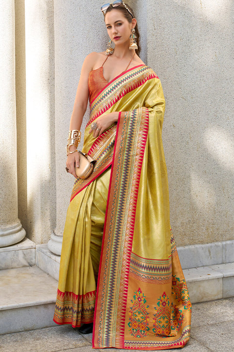 VastraLakshmi Pulsating Mustard Paithani Silk Saree With Profuse Blouse Piece