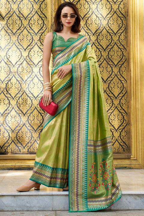 VastraLakshmi Felicitous Mehndi Paithani Silk Saree With Devastating Blouse Piece