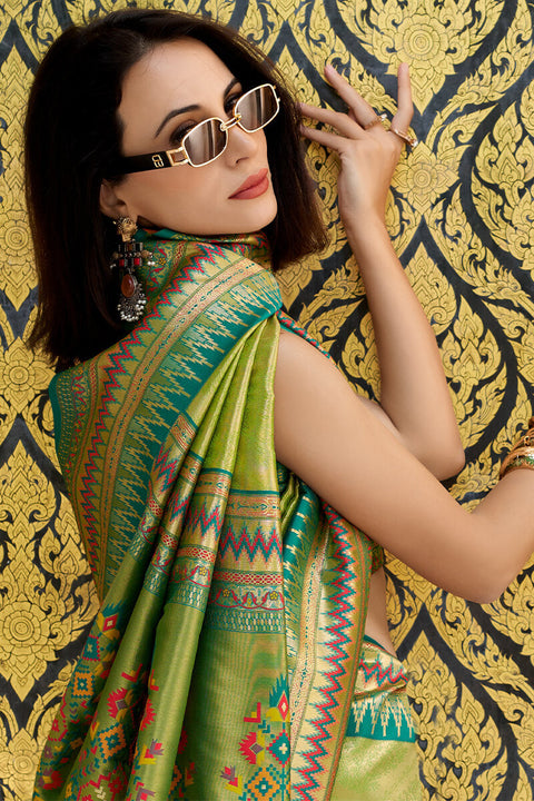 VastraLakshmi Felicitous Mehndi Paithani Silk Saree With Devastating Blouse Piece