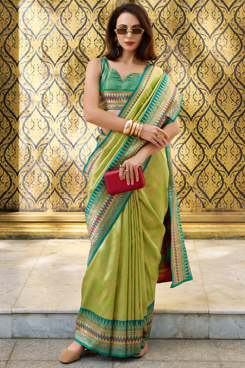 VastraLakshmi Felicitous Mehndi Paithani Silk Saree With Devastating Blouse Piece