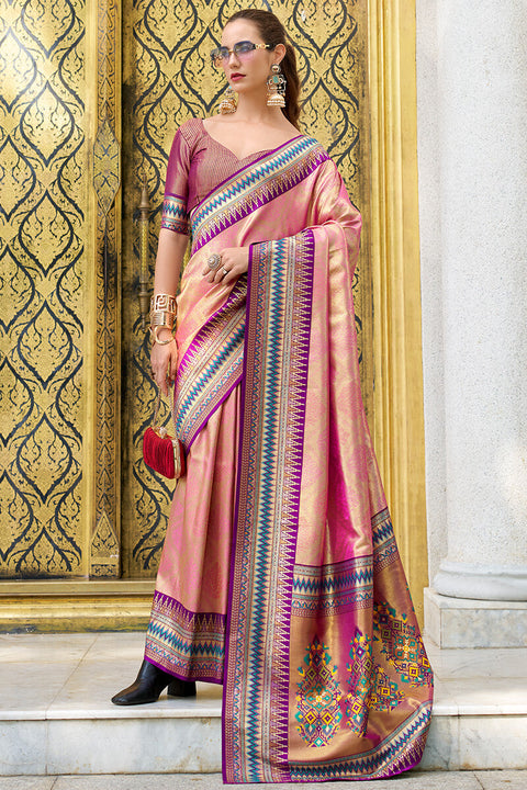 VastraLakshmi Forbearance Pink Paithani Silk Saree With Excellent Blouse Piece