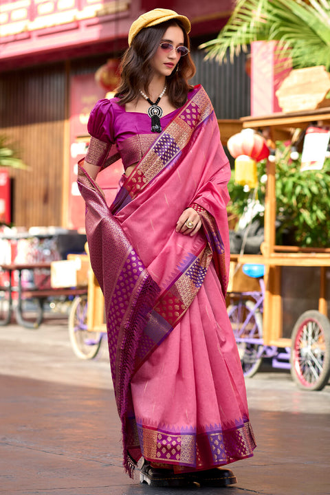 VastraLakshmi Blissful Pink Soft Banarasi Silk Saree With Dalliance Blouse Piece