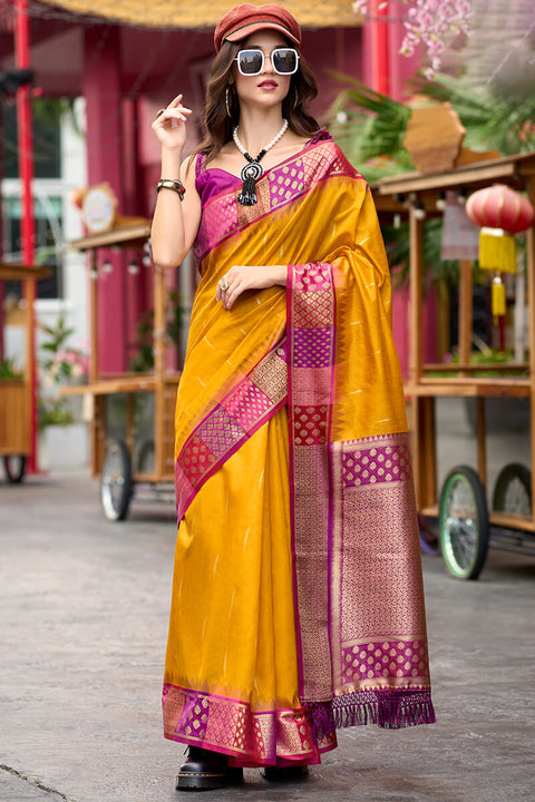 VastraLakshmi Lovely Yellow Soft Banarasi Silk Saree With Flaunt Blouse Piece