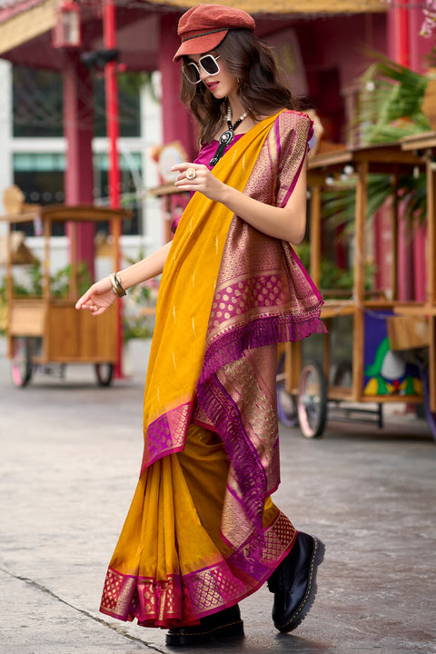 VastraLakshmi Lovely Yellow Soft Banarasi Silk Saree With Flaunt Blouse Piece