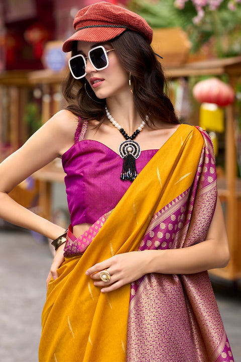 VastraLakshmi Lovely Yellow Soft Banarasi Silk Saree With Flaunt Blouse Piece