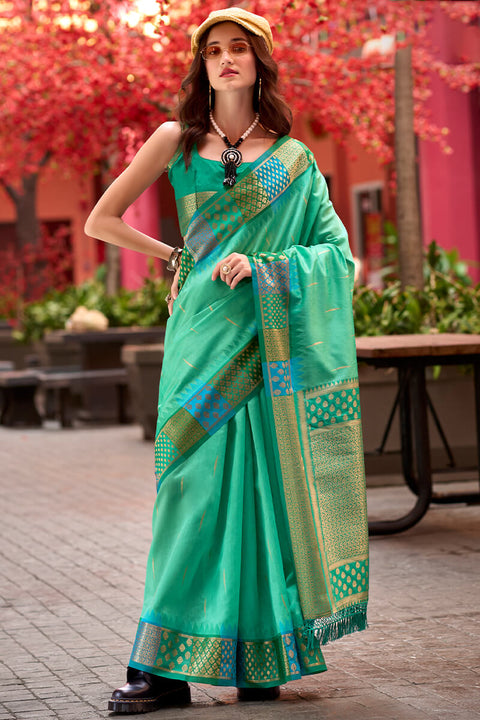 VastraLakshmi Capricious Sea Green Soft Banarasi Silk Saree With Charming Blouse Piece