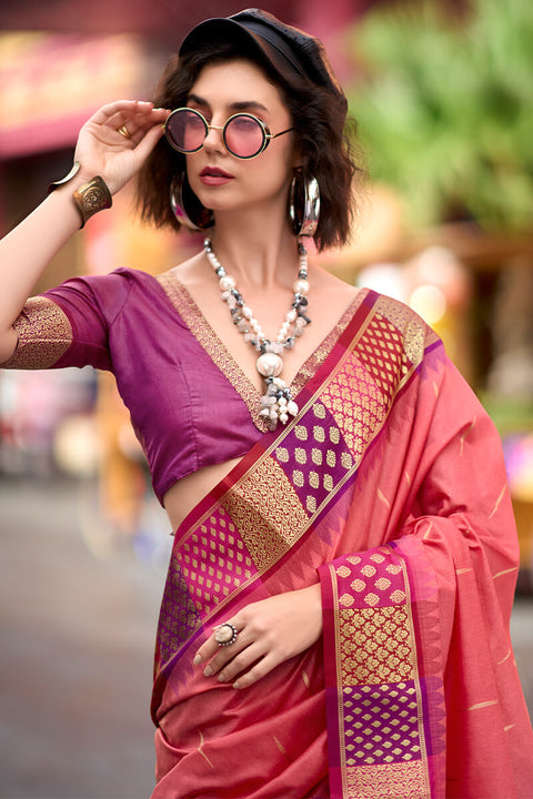 VastraLakshmi Flameboyant Pink Soft Banarasi Silk Saree With Inspiring Blouse Piece