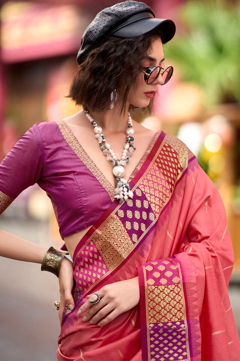 VastraLakshmi Flameboyant Pink Soft Banarasi Silk Saree With Inspiring Blouse Piece