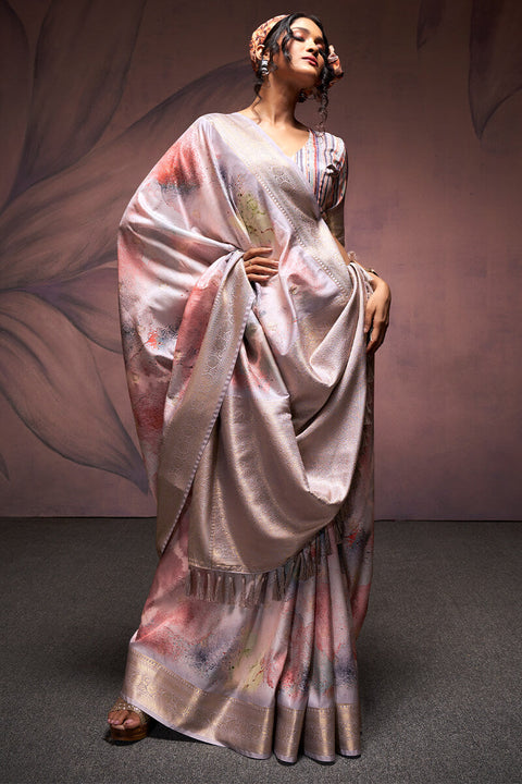 VastraLakshmi Majesty Grey Digital Printed Soft Silk Saree With Fancifull Blouse Piece