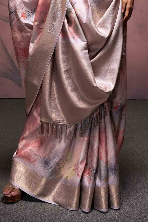 VastraLakshmi Majesty Grey Digital Printed Soft Silk Saree With Fancifull Blouse Piece