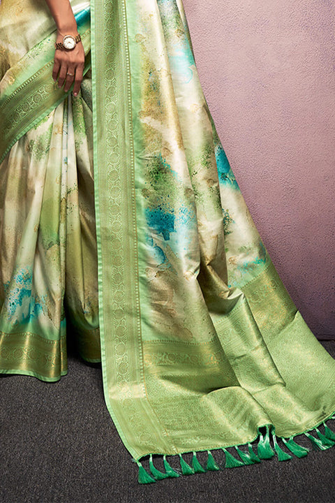 VastraLakshmi Exquisite Pista Digital Printed Soft Silk Saree With Excellent Blouse Piece