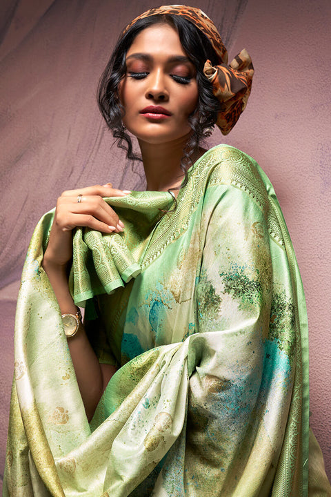 VastraLakshmi Exquisite Pista Digital Printed Soft Silk Saree With Excellent Blouse Piece