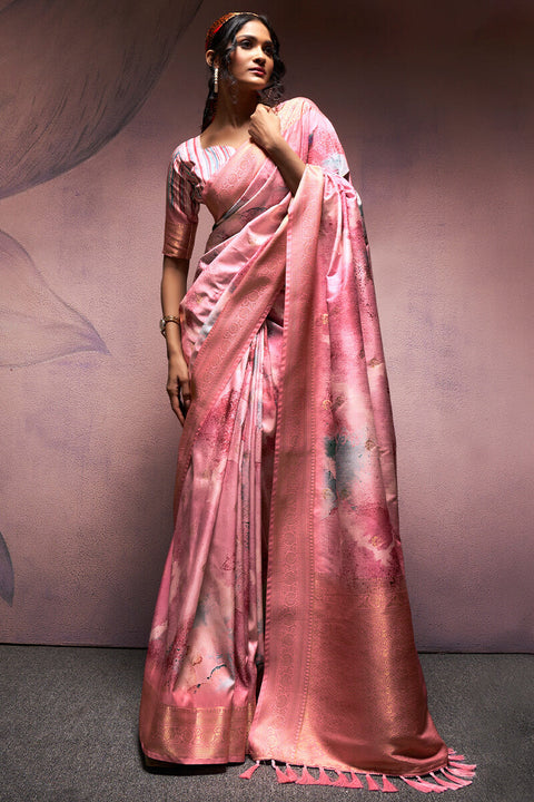 VastraLakshmi Desultory Pink Digital Printed Soft Silk Saree With Eloquence Blouse Piece