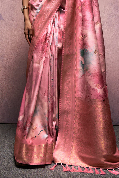 VastraLakshmi Desultory Pink Digital Printed Soft Silk Saree With Eloquence Blouse Piece