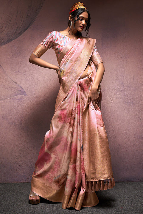 VastraLakshmi Petrichor Baby Pink Digital Printed Soft Silk Saree With Serendipity Blouse Piece