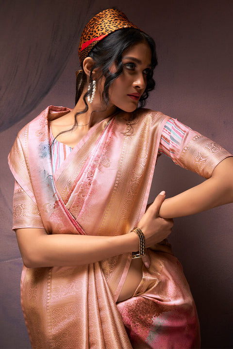 VastraLakshmi Petrichor Baby Pink Digital Printed Soft Silk Saree With Serendipity Blouse Piece