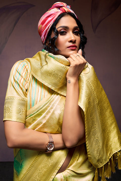 VastraLakshmi Smashing Mustard Digital Printed Soft Silk Saree With Snappy Blouse Piece